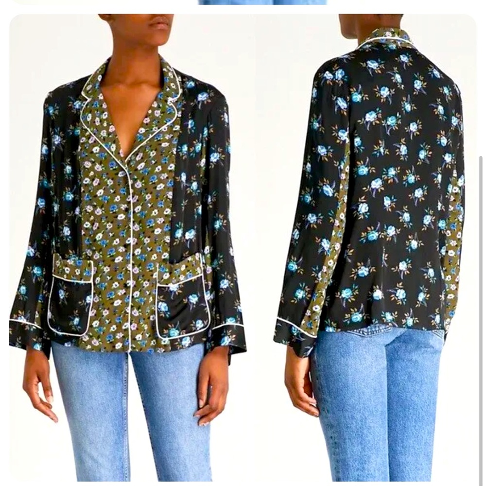 Sandro Paris Crepe & Satin Noisette Shirt In Black Floral sz.1 Small NWT